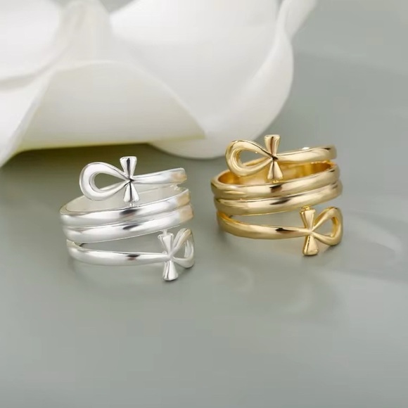 18K Gold Ankh Bohemian Ancient Egyptian Symbol Key Of Life Wide Ring - Picture 7 of 7